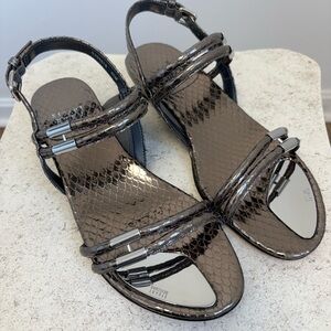 Stuart Weitzman Metallic Graphite Serpent Sandals